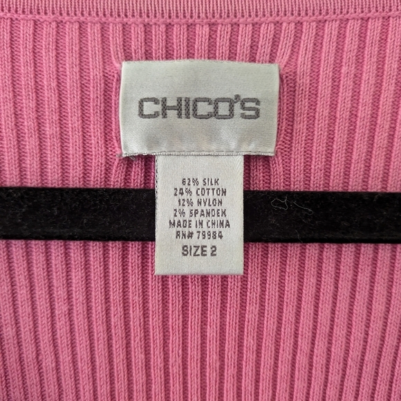 Vintage Y2K Chico's Pink Silk Blend Ribbed Cardigan Women's size 2 (M) - Picture 5 of 6